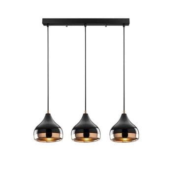 Lampa wisząca czarne klosze z miedzianą wstawką x3