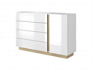 ARCO  KOMODA 138 D4S Biały / Biały Połysk / Dąb Grandson 