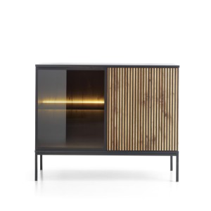 KOMODA SENTO K104 1PKT LED  CZARNY/DĄB WOTAN