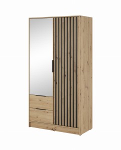 SZAFA NELLY 2D LUSTRO ARTISAN/LAMELA CZARNA 